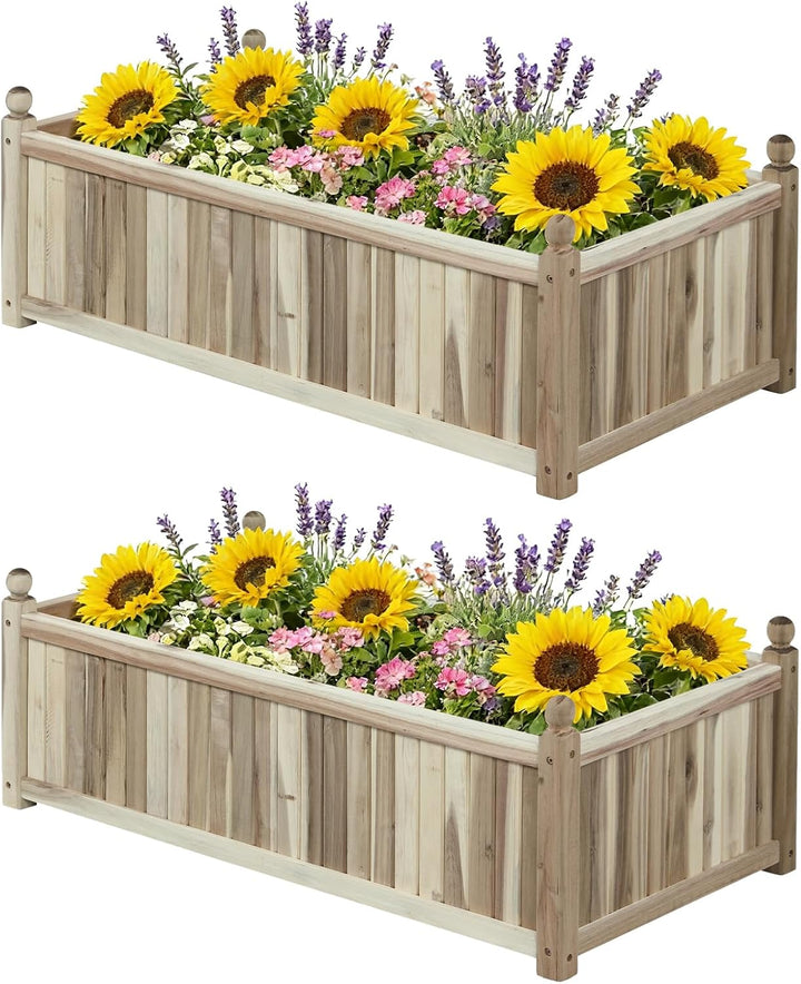 Giantex Wooden Raised Garden Bed Natural Acacia Wood Rectangular Planter Box with Liner