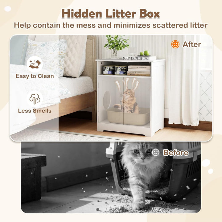 GIANTEX Cat Litter Box Enclosure, Hidden Litter Box Furniture with Mat | Wooden Kitty Washroom Cabinet