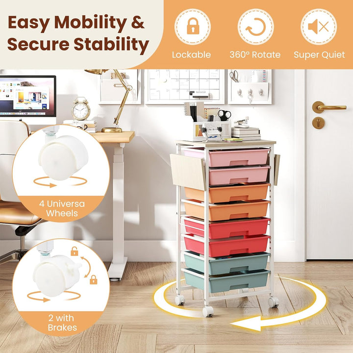 Giantex 8 Drawers Rolling Cart with Wheels, Folding Wood Top