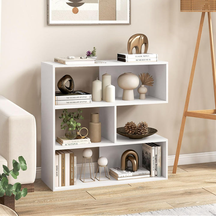 GIANTEX 3-Tier Bookshelf, Wooden Concave Bookcase for Small Space | Modern Freestanding Display Storage Shelves