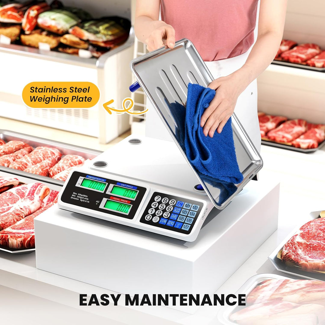 Price Computing Scale 66 lb/30 kg, Rechargeable Commercial Food Scale with Dual LCD Display