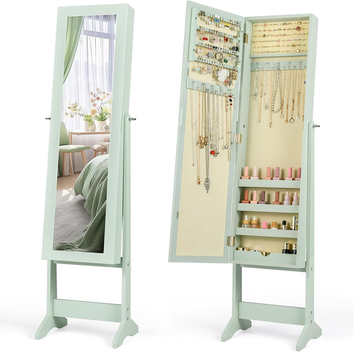 Jewelry Cabinet with Full-Length Mirror, Standing Jewelry Armoire Organizer