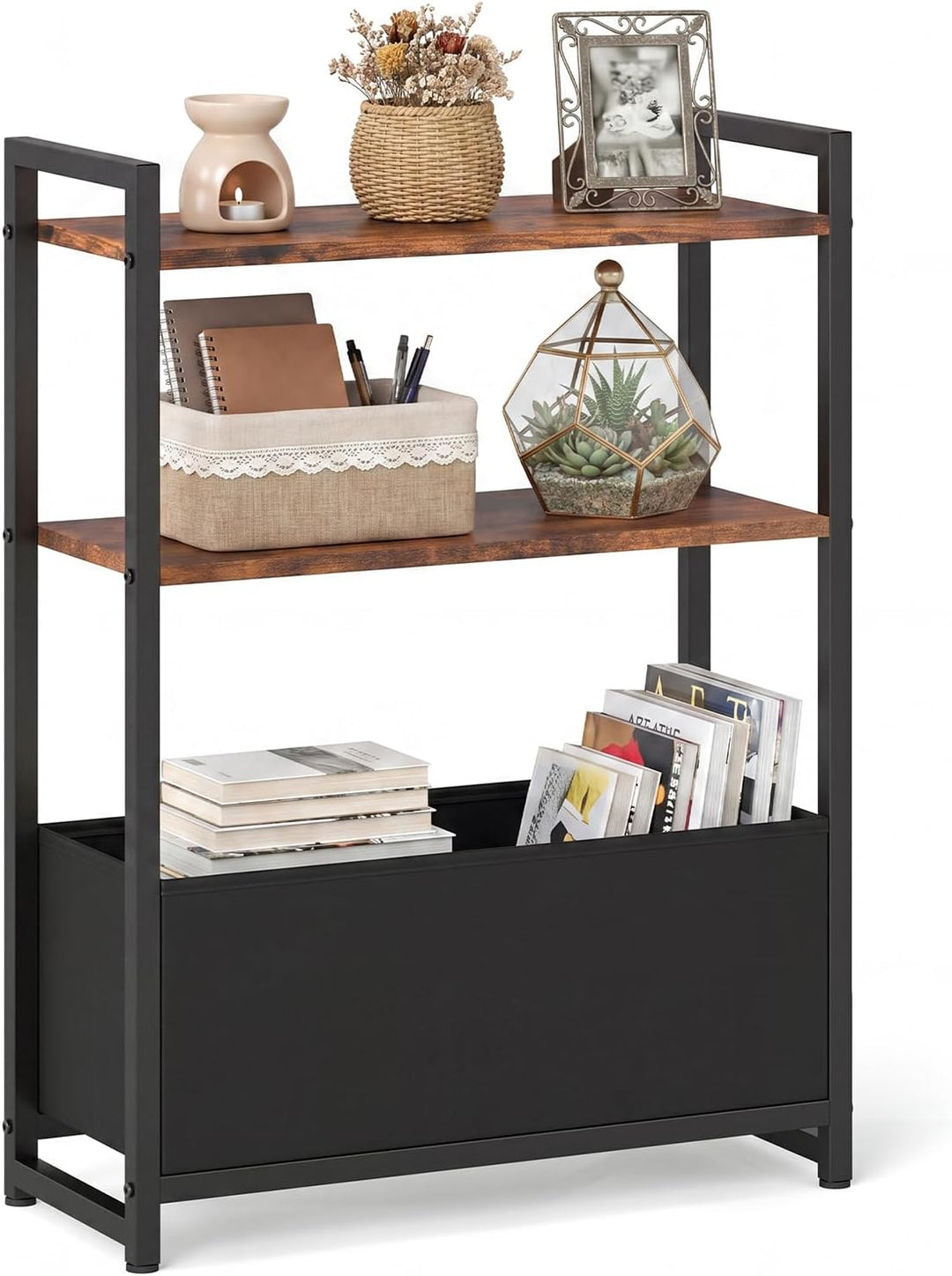 GIANTEX 8" Narrow End Table with Fabric Drawer &amp; 2 Shelves