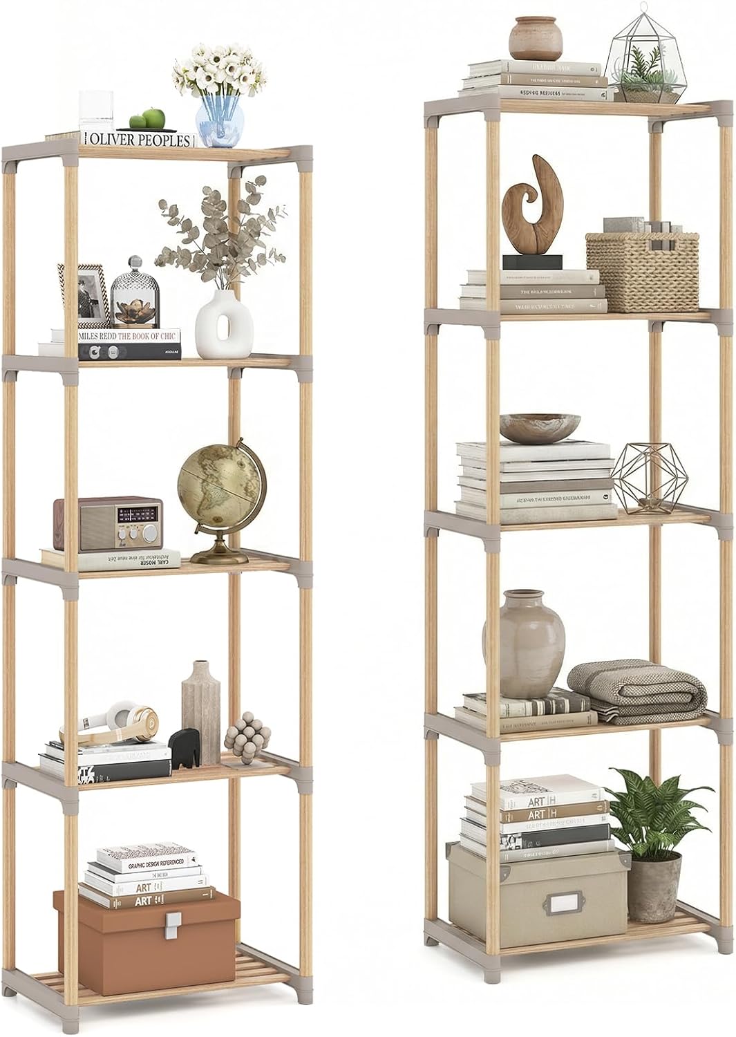 Giantex 5-Tier Bookshelf | Pine Wood Bookcase with Freestanding Storage Organizer