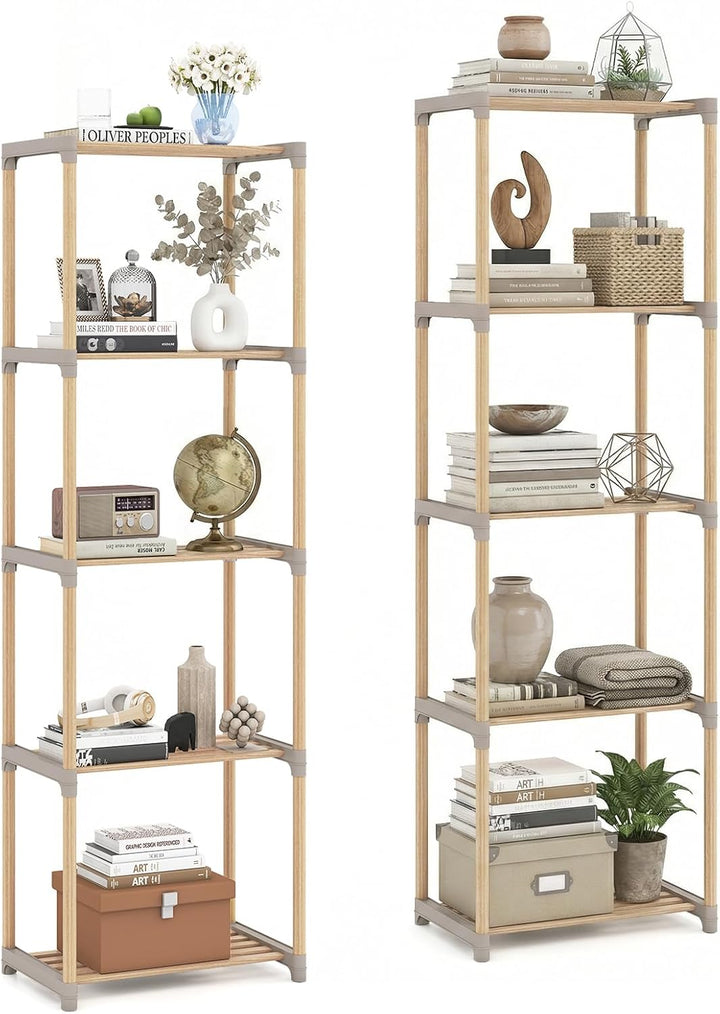 Giantex 5-Tier Bookshelf | Pine Wood Bookcase with Freestanding Storage Organizer