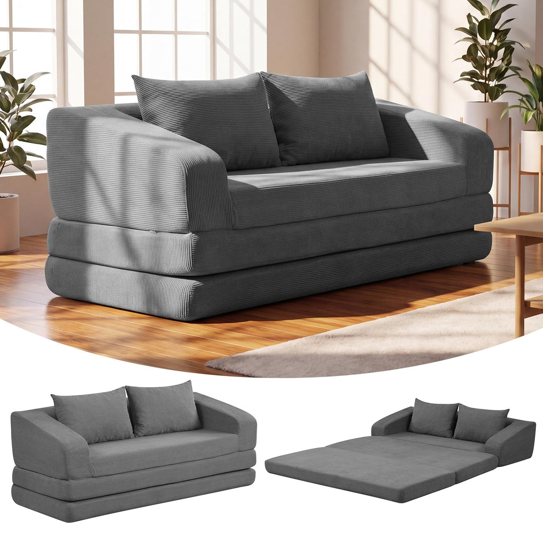 GIANTEX 61" Folding Sofa Bed | 2 in 1 Convertible Futon Couch with 2 Back Cushions