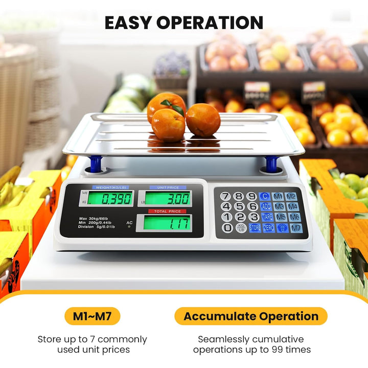 Price Computing Scale 66 lb/30 kg, Rechargeable Commercial Food Scale with Dual LCD Display