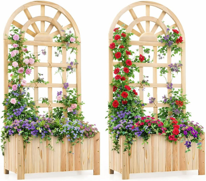 Giantex Wooden Raised Garden Bed with Trellis 48 Inch Outdoor Screen