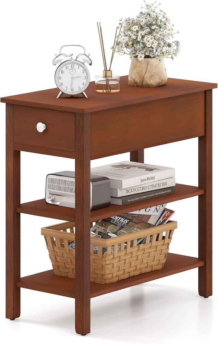 Ginatex Narrow Side Table Small End Tables with Drawer & Open Storage Shelves