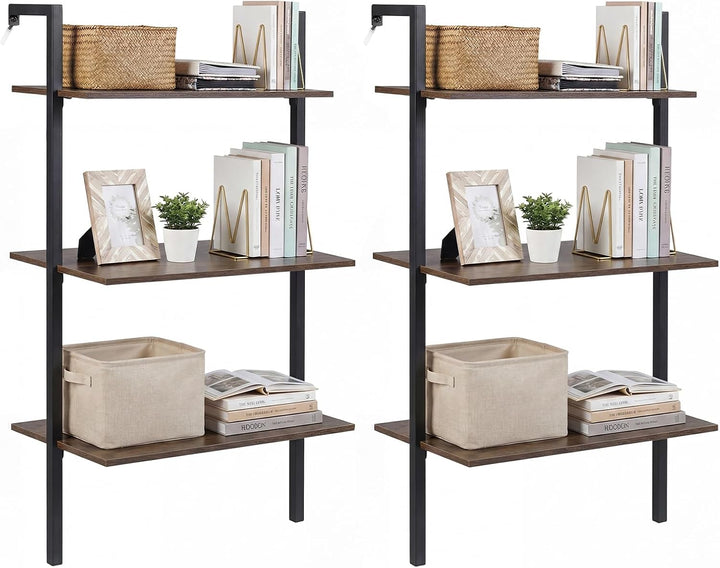 Giantex Ladder Shelf | 3-Tier Wood Wall Mounted Bookshelf with Metal Frame (1/2)