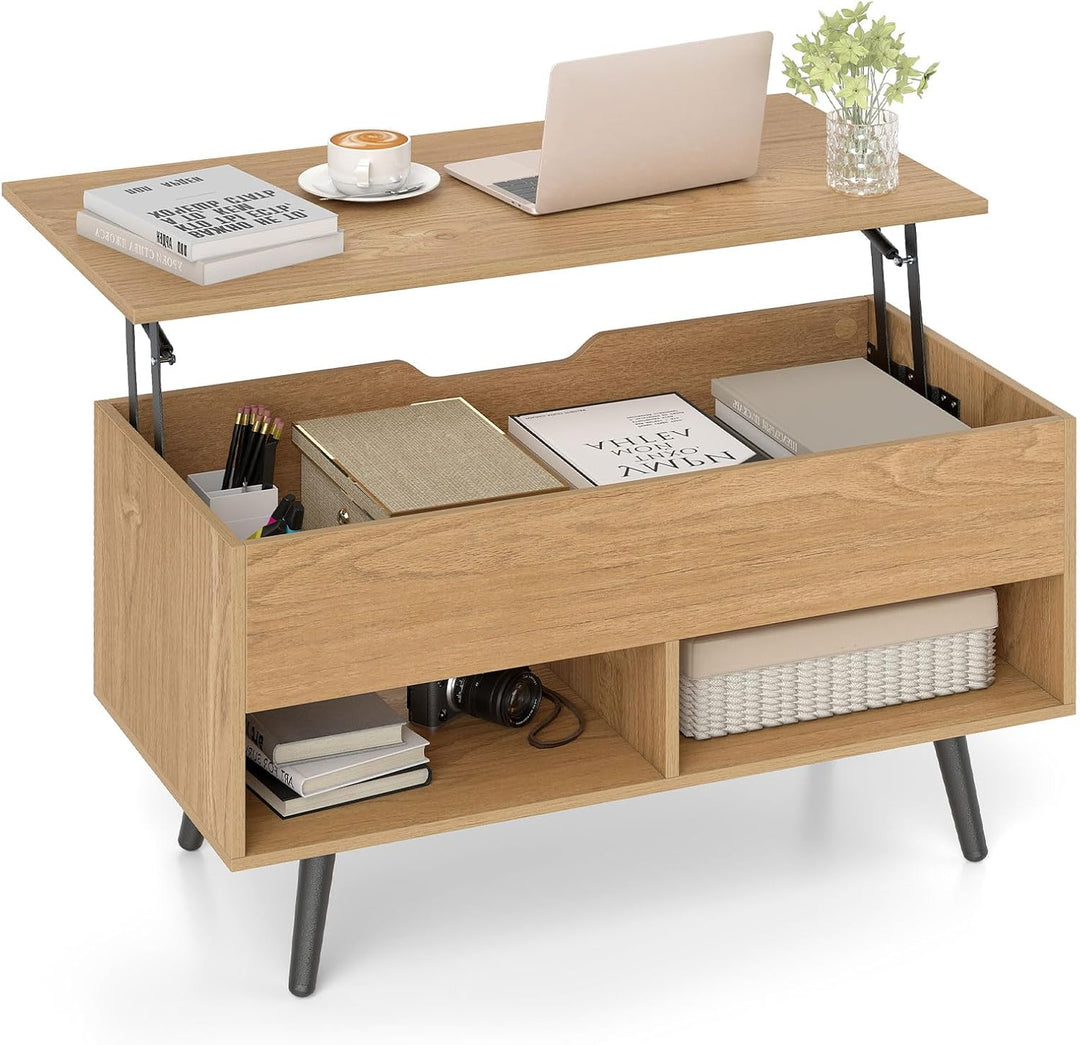 Giantex Lift Top Coffee Table Modern Cocktail Table w/Hidden Compartment & 2 Open Shelves