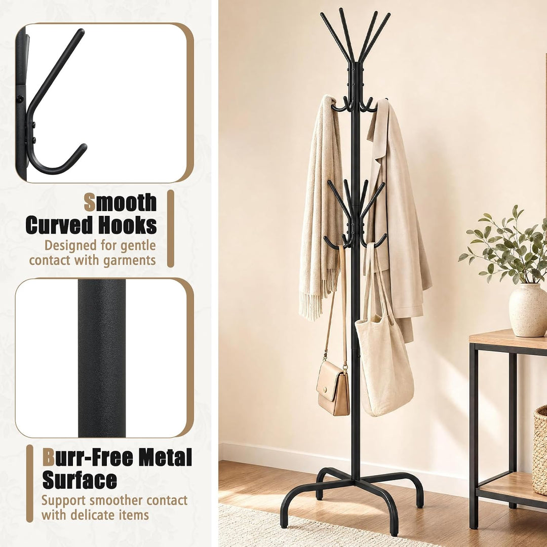 GIANTEX Metal Coat Rack Freestanding, Clothes Stand with 16 Hooks &amp; 4 Legs