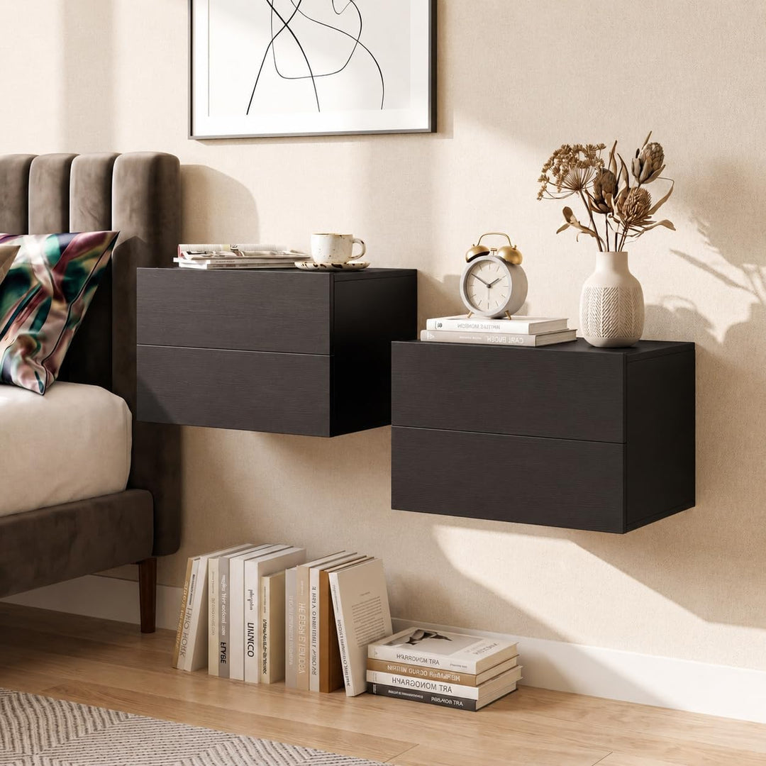 Giantex Floating Nightstand | Wall-Mounted Bedside Table with 2 Drawers (1/2)
