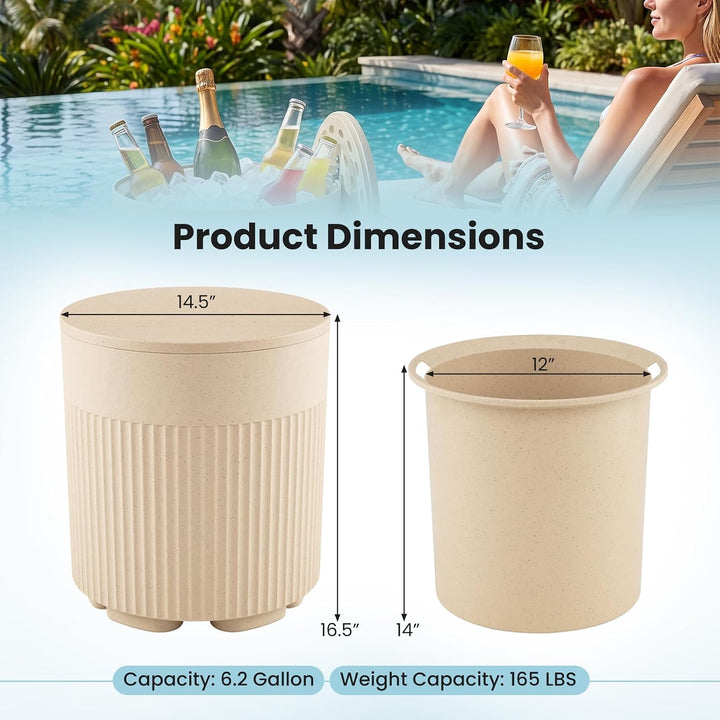 GIANTEX 3-in-1 Outdoor Ice Bucket &amp; Cooler Side Table with Storage