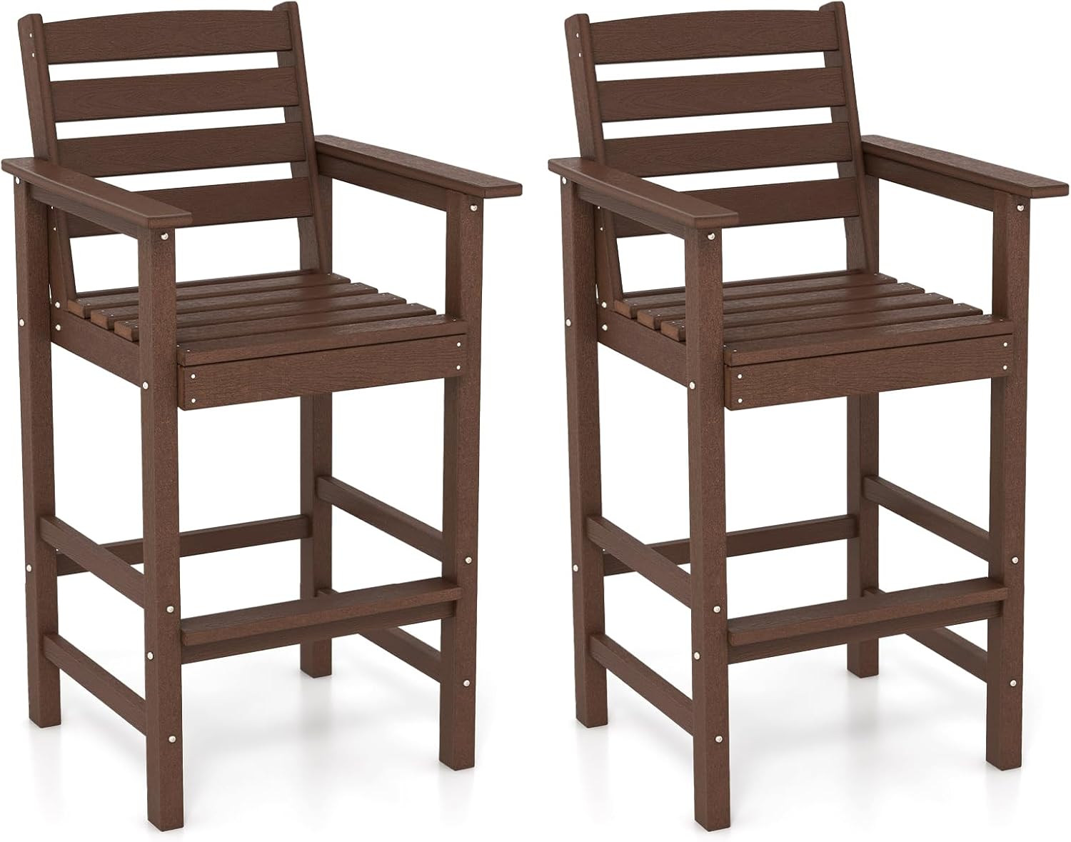 Giantex 29” Bar Stools Set of 2/4, HDPE Barstools w/Back, Armrests & Footrests, Max Load 330Lbs