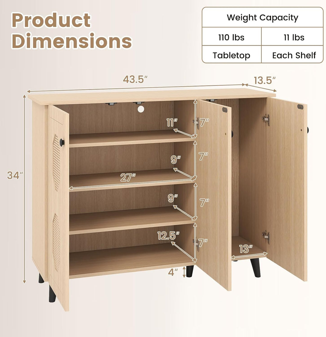 GIANTEX Geometric Shoe Cabinet with 3 Doors, 4-Tier Shoe Storage Cabinet