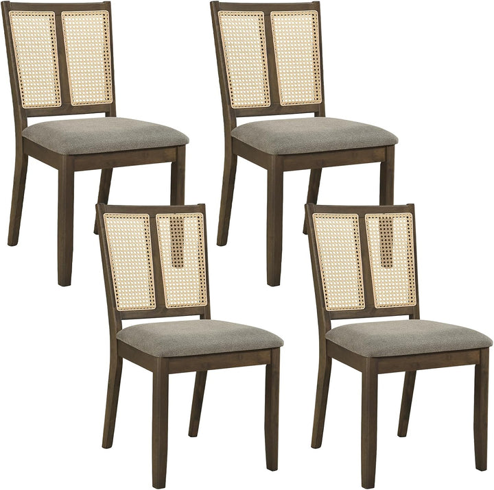 GIANTEX Rattan Dining Chairs Farmhouse Upholstered Kitchen Chairs | Boho Dining Room Chair w/Curved Backrest &amp; Padded Seat