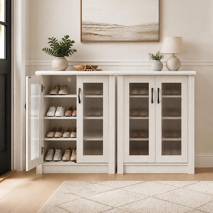 GIANTEX Shoe Storage Cabinet with 2 Doors and 3 Removable Shelves, White