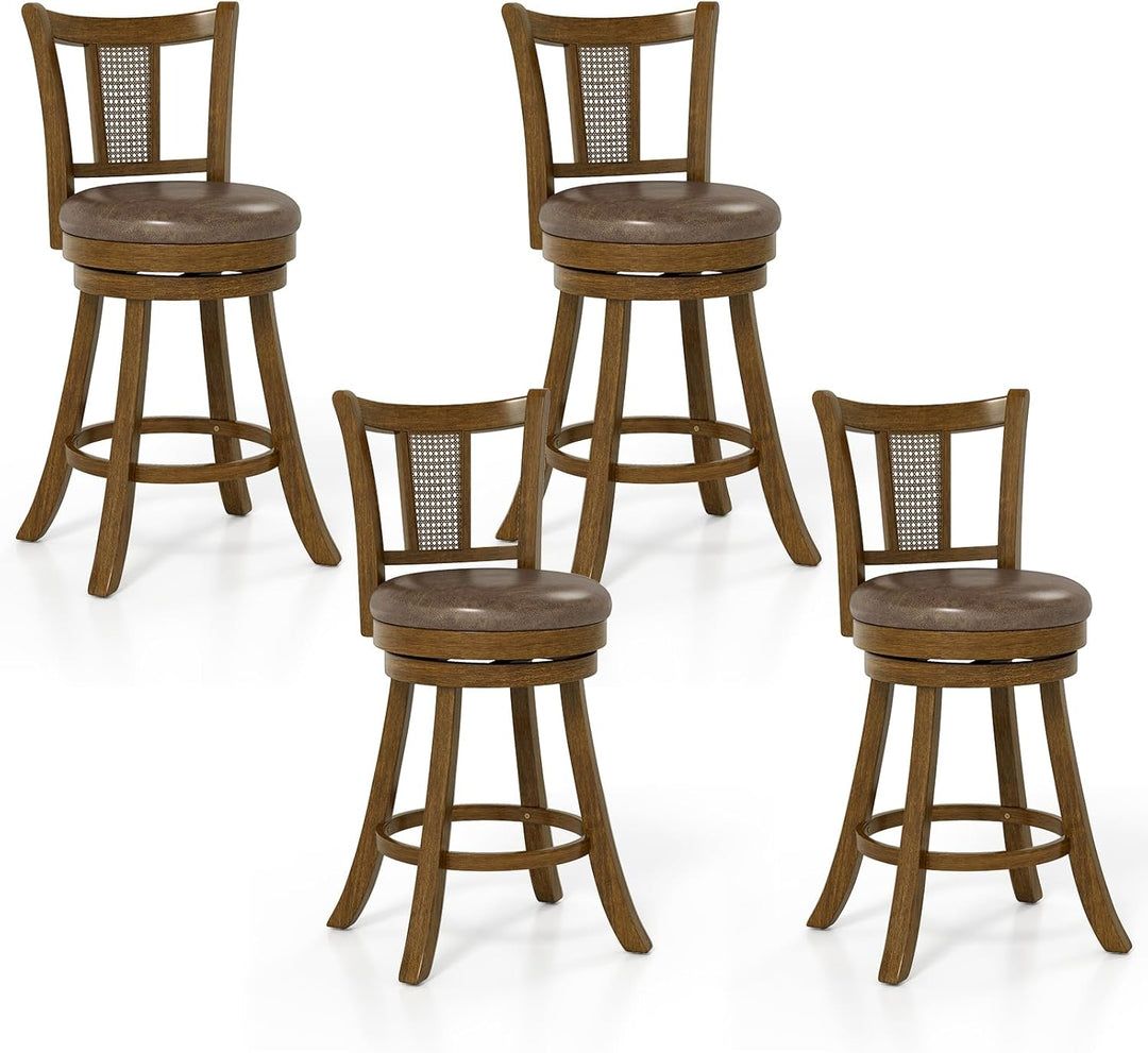 Giantex 25" Bar Stools Set Swivel Counter Height Bar Chairs with PE Rattan Back