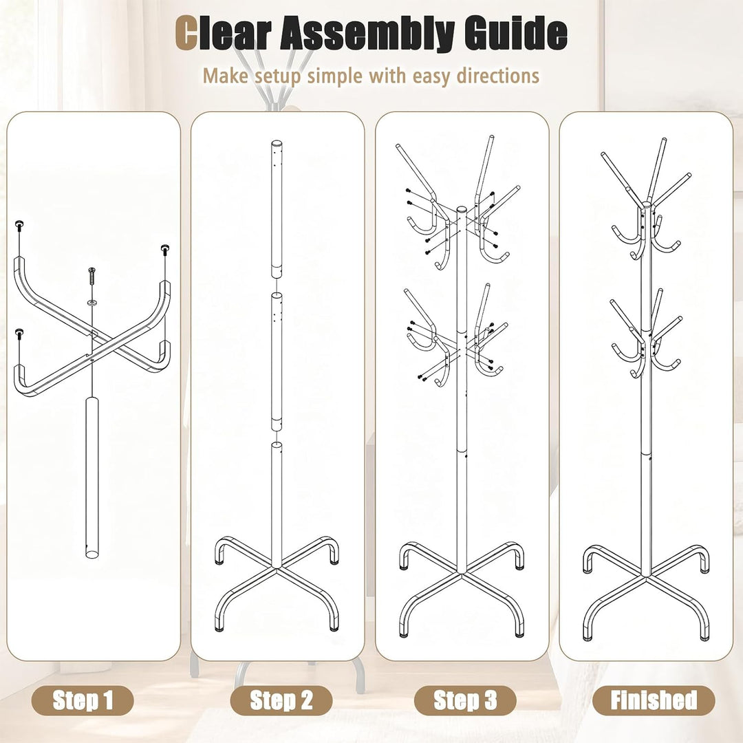 GIANTEX Metal Coat Rack Freestanding, Clothes Stand with 16 Hooks &amp; 4 Legs
