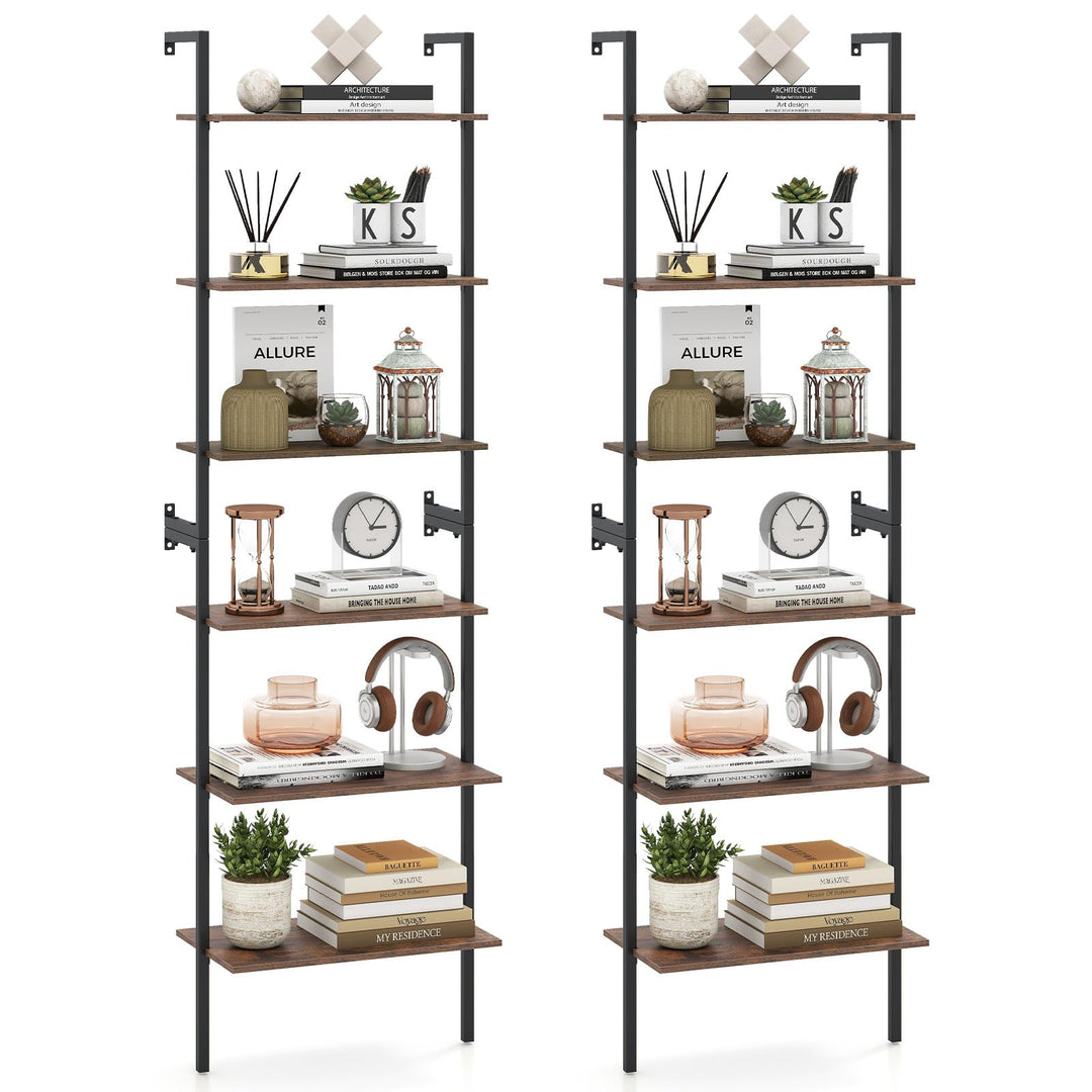 GIANTEX Ladder Shelf | 6-Tier Wall Mounted Bookshelf with Metal Frame (1/2)