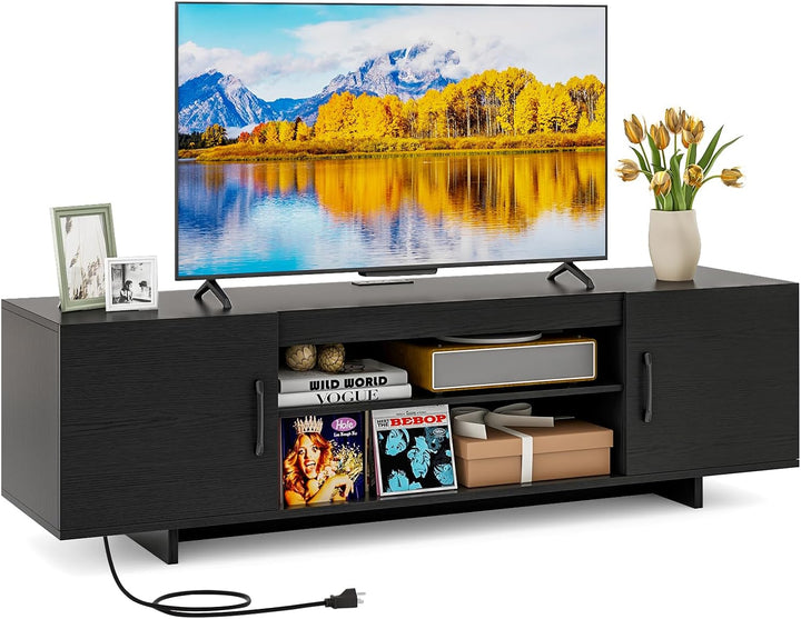 Giantex TV Stand with Power Outlet for TVs up to 70”, Entertainment Center w/ 2 Cable Holes, Open Shelves