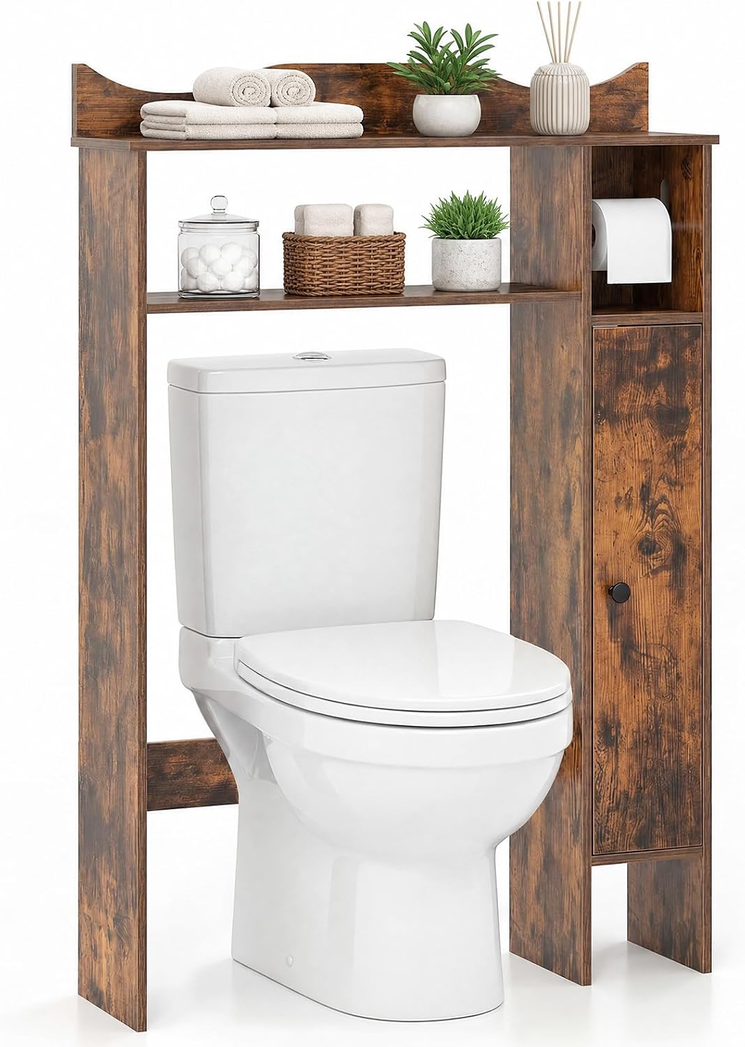 Giantex Over-The-Toilet Storage Cabinet, Bathroom Freestanding Space Saver with 1-Door Side Storage Cabinet &amp; Paper Holder