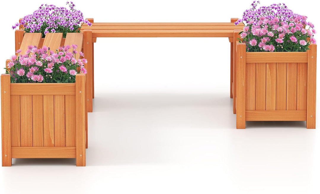 Giantex Outdoor Bench with Raised Garden Beds (42"x11"x11.5")