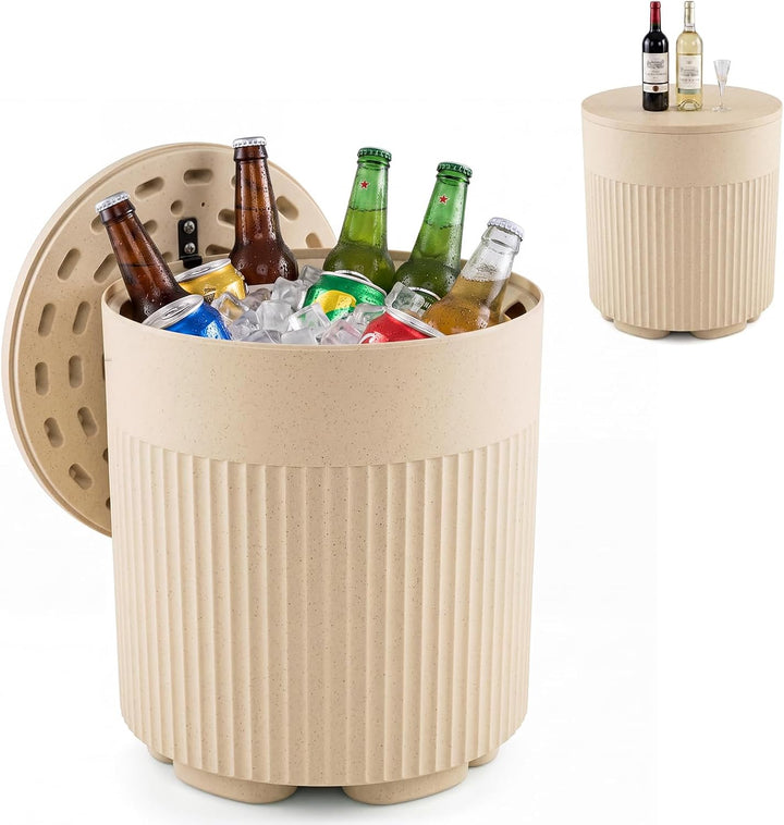 GIANTEX 3-in-1 Outdoor Ice Bucket &amp; Cooler Side Table with Storage