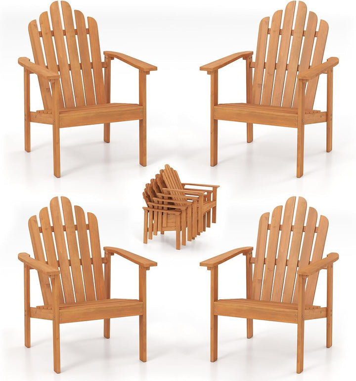 Giantex Outdoor Patio Stackable Adirondack Chair with Slatted Backrest &amp; Seat (1/2/4)