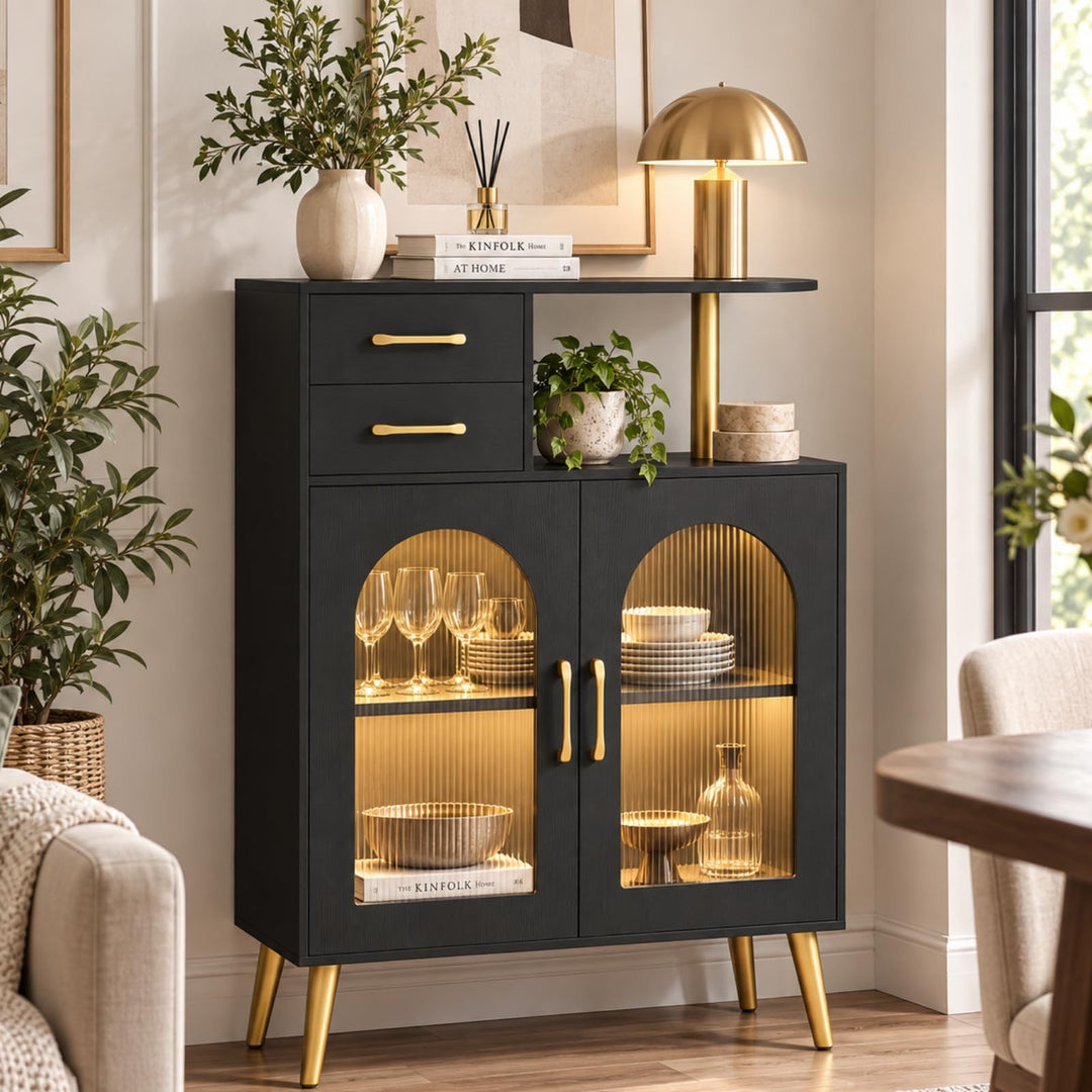 GIANTEX 2 Doors &amp; 2 Drawers Sideboard Buffet Cabinet with LED Lights