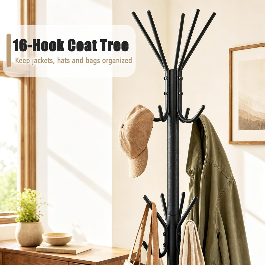 GIANTEX Metal Coat Rack Freestanding, Clothes Stand with 16 Hooks &amp; 4 Legs