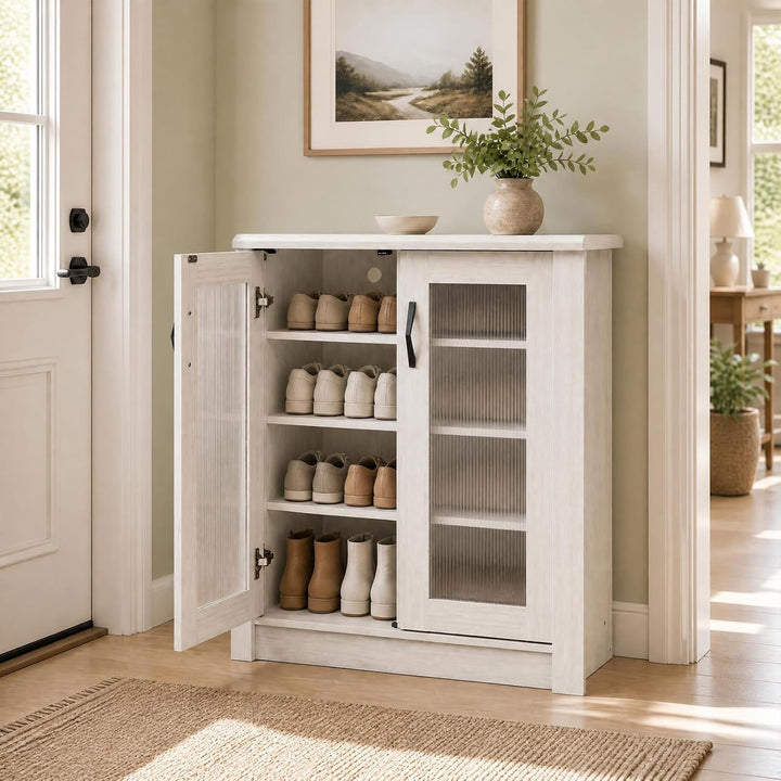 GIANTEX Shoe Storage Cabinet with 2 Doors and 3 Removable Shelves, White