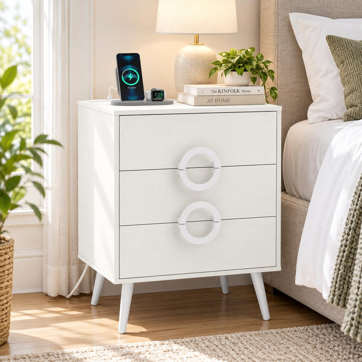 GIANTEX 3-Drawer Nightstand with Charging Station (1/2)
