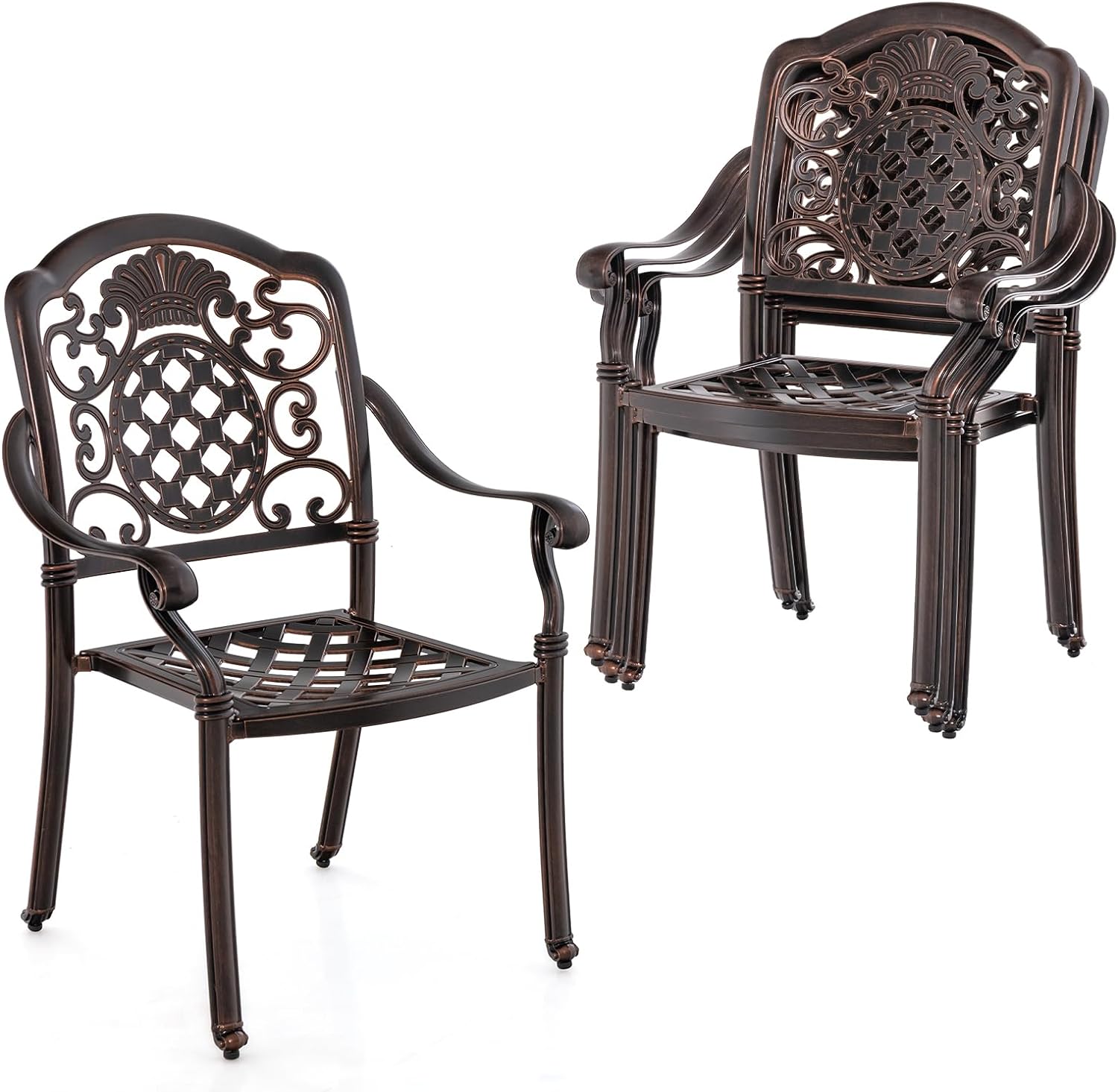 Giantex Patio Chairs Set of 2, Easy Assembly Stackable Cast Aluminum Outdoor Chairs with Armrest & Adjustable Footpads