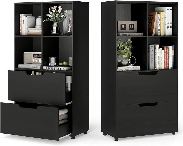 Giantex Bookshelf with 4 Cubes & 2 Drawers 51” Tall Floor Bookcase with Anti-tip Kits