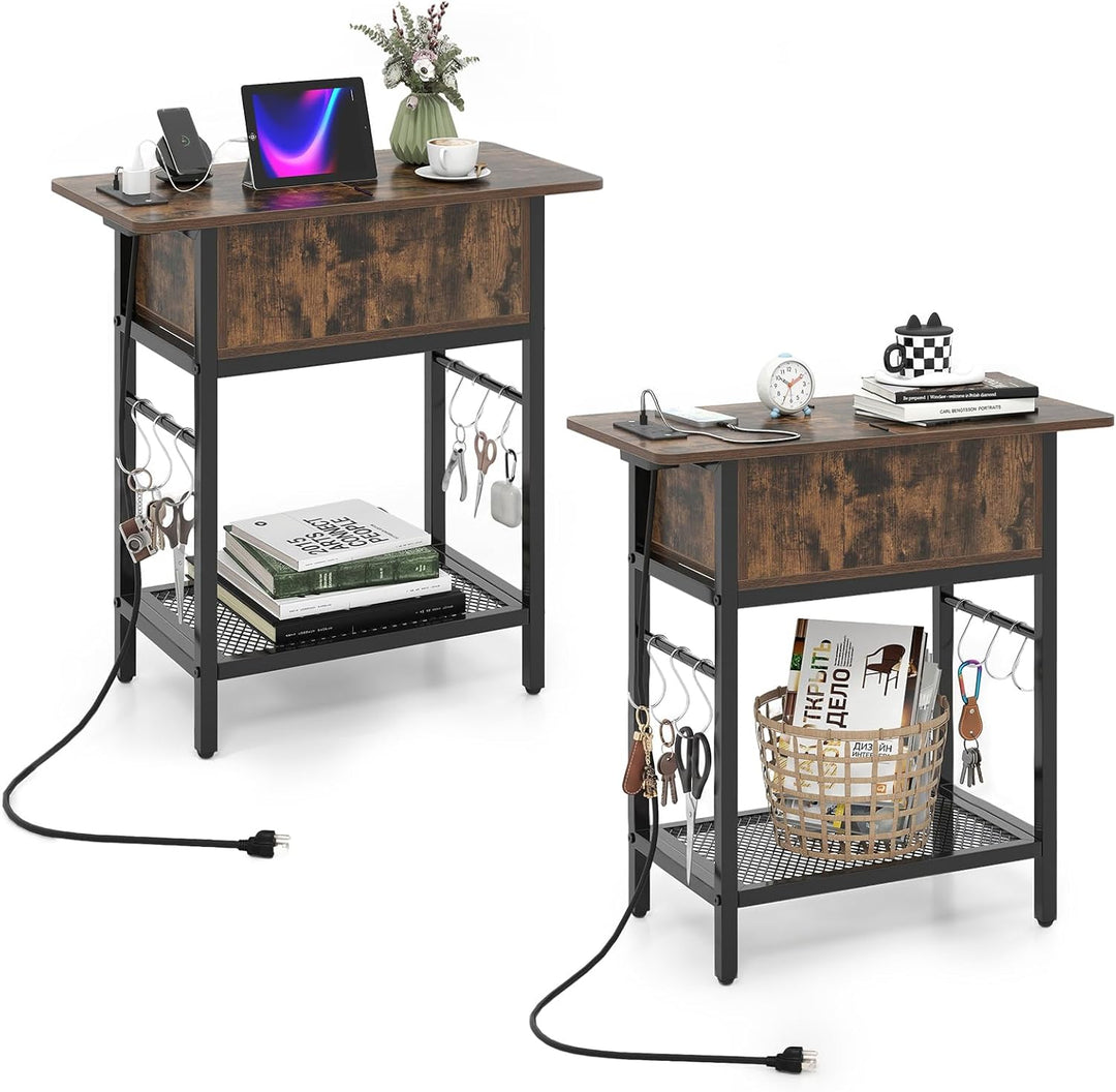 Giantex End Table | Flip Top Bedside Night Stand w/USB &amp; Type-C Ports (1/2)