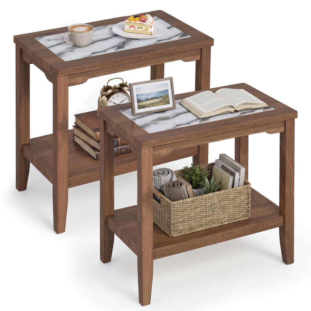 GIANTEX 24" Narrow Side Table with Faux Marble Top &amp; Storage Shelf (1/2)