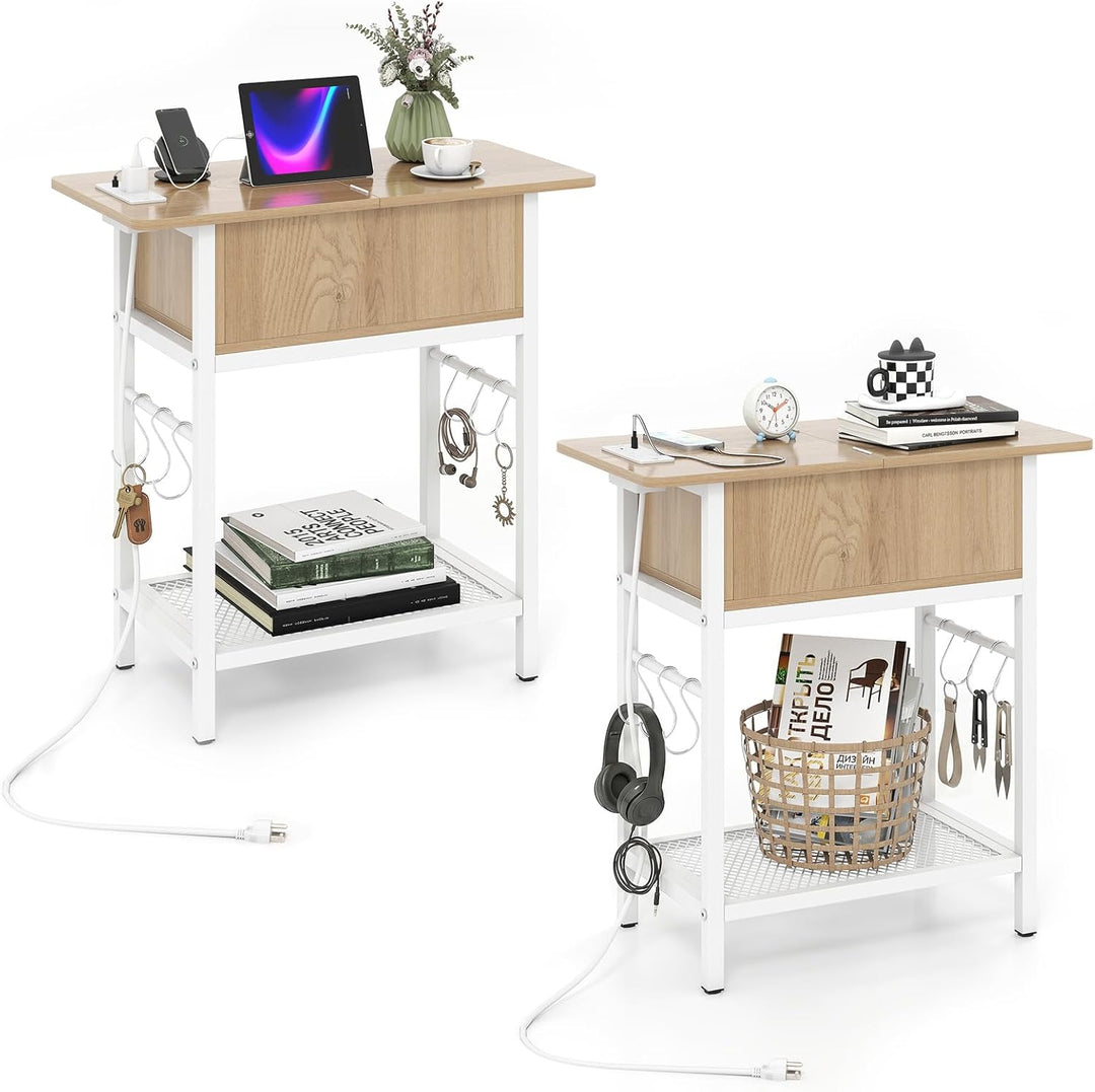 Giantex End Table | Flip Top Bedside Night Stand w/USB &amp; Type-C Ports (1/2)