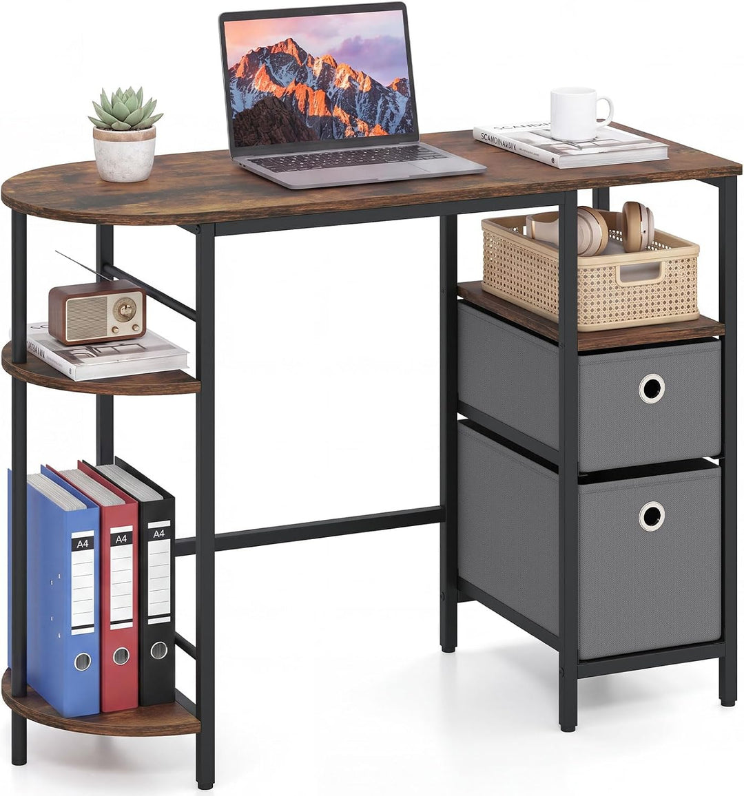GIANTEX Small Computer Desk with 2 Folding Fabric Drawers