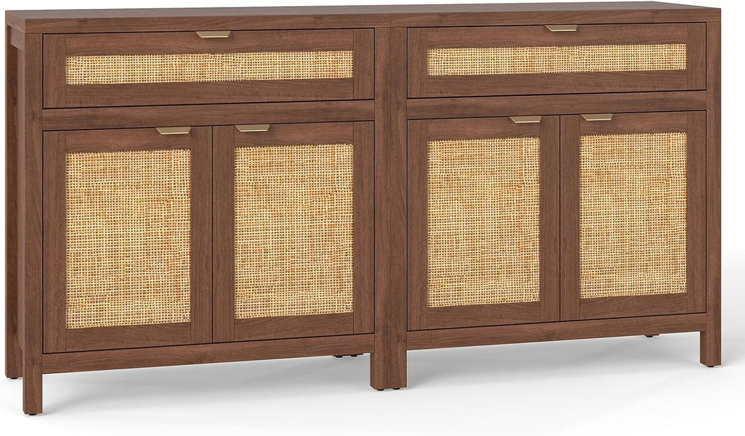 Giantex Sideboard Buffet Cabinet Rustic Rattan Storage Cabinet w/ 2 Doors