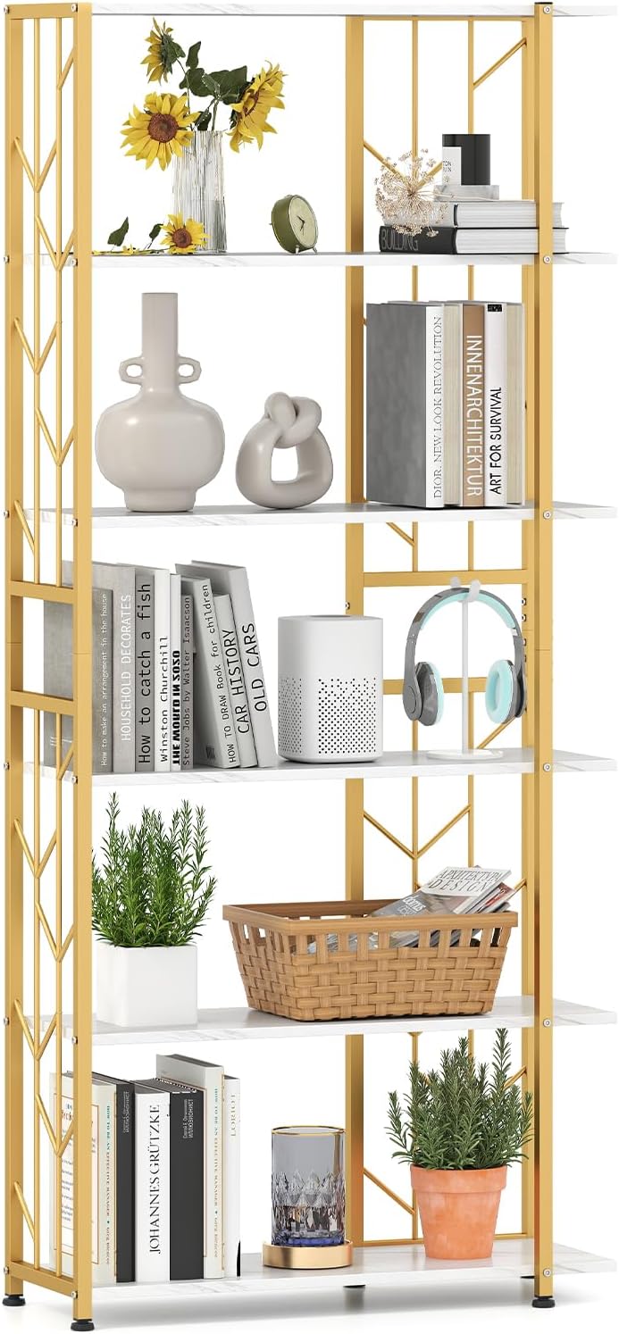 Giantex 6-Tier Bookshelf Modern Geometric Bookcase with Heavy-Duty Metal Frame