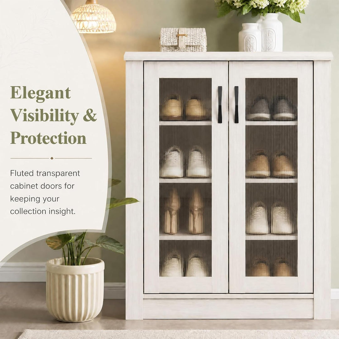 GIANTEX Shoe Storage Cabinet with 2 Doors and 3 Removable Shelves, White