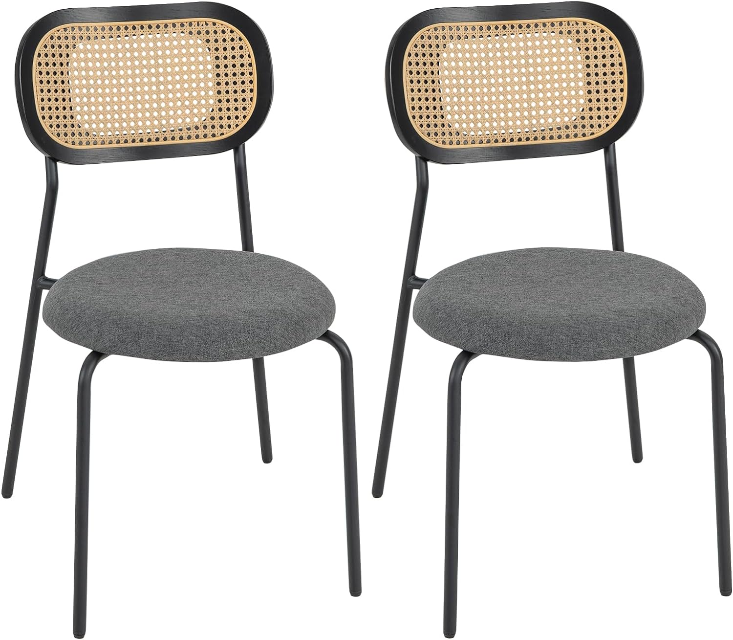 Giantex Rattan Dining Chair Set of 2, Upholstered Side Dining Chairs with Metal Legs