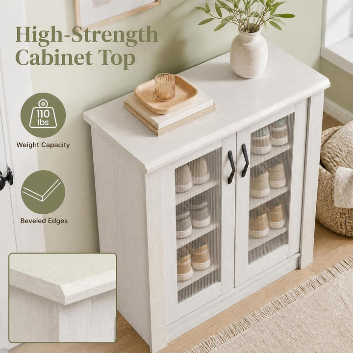 GIANTEX Shoe Storage Cabinet with 2 Doors and 3 Removable Shelves, White