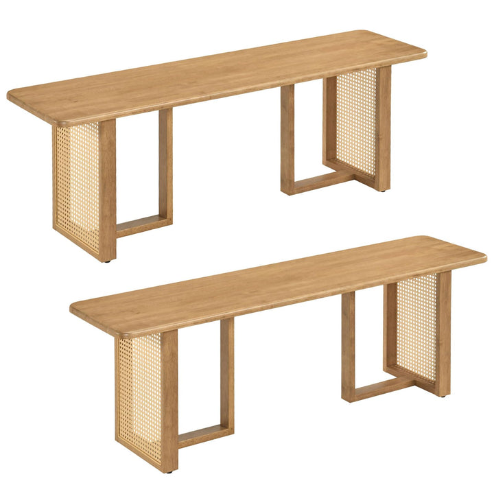 GIANTEX 55" Rattan Dining Bench with Rubber Wood Frame (1/2)
