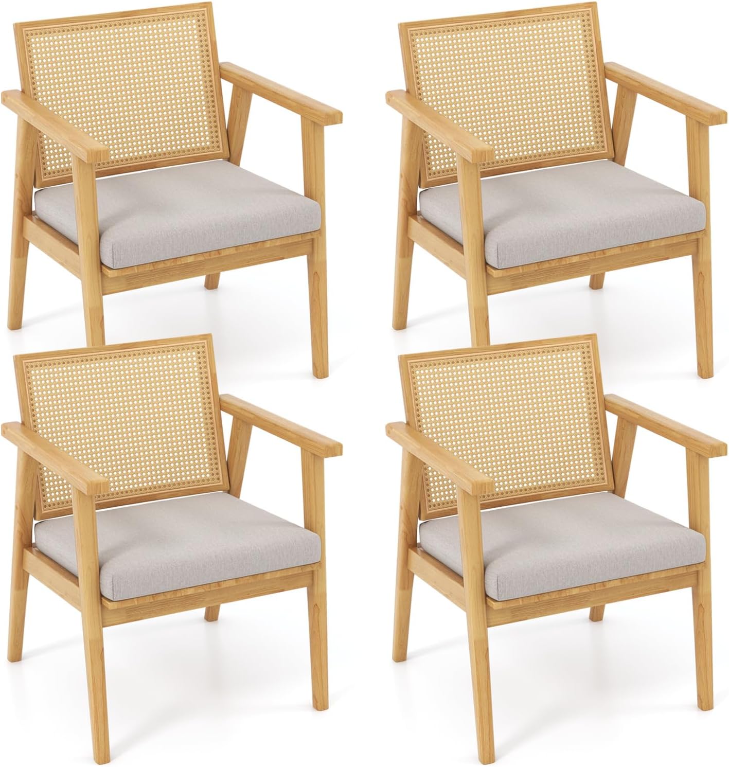 Giantex Modern Rattan Accent Chair Set of 2/4, Mid Century Accent Chairs w/Curved Backrest
