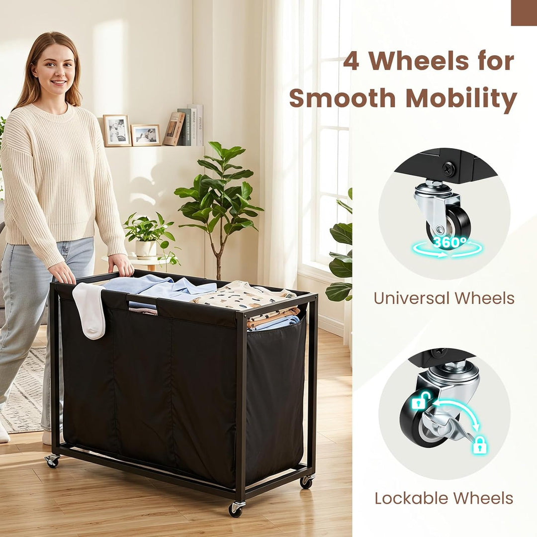 GIANTEX Pull-Out Laundry Sorter 3 Section with Wheels