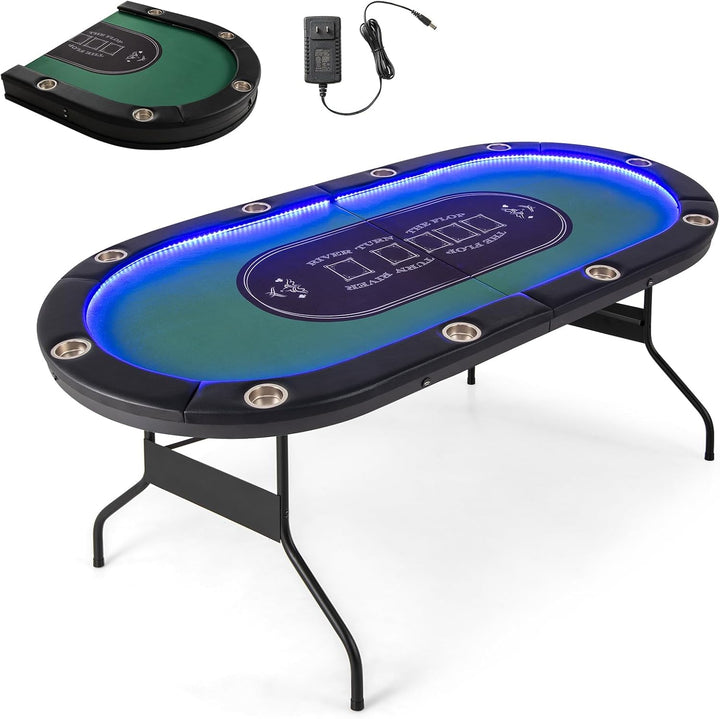 Giantex 10 Players Poker Table with Cup Holder, Folding Casino Leisure Table with 4 USB Ports