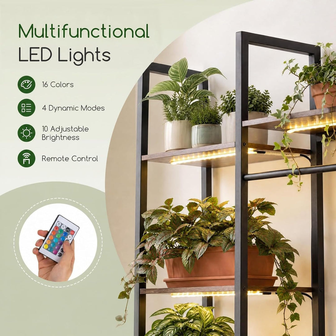 GIANTEX 10-Tier Plant Stand with LED Lights, 55.5" Tall Plant Shelf